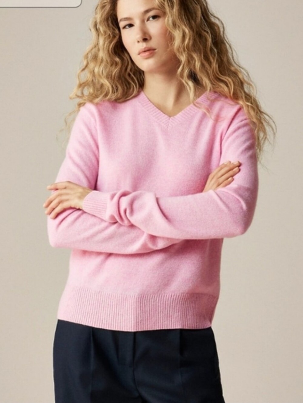 J Crew J Crew Cashmere high V-neck sweater CP466 Size M  Heathered Pink